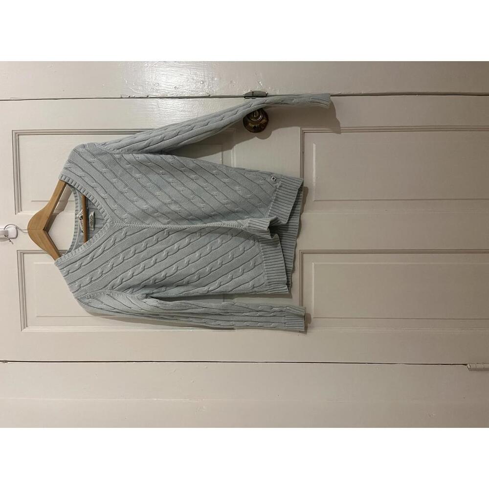 Tommy Hilfiger Light Blue Cable Knit V-Neck Sweater, Medium - Picture 1 of 4